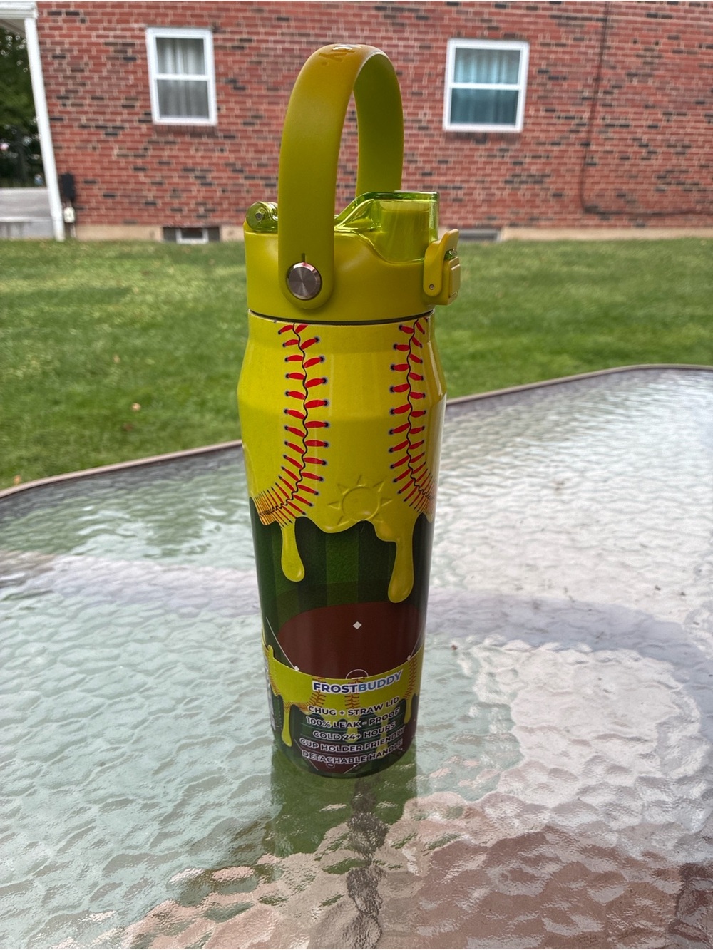 FrostBuddy Baseball Yellow Sports-Themed Insulated Bottle with Carry Handle